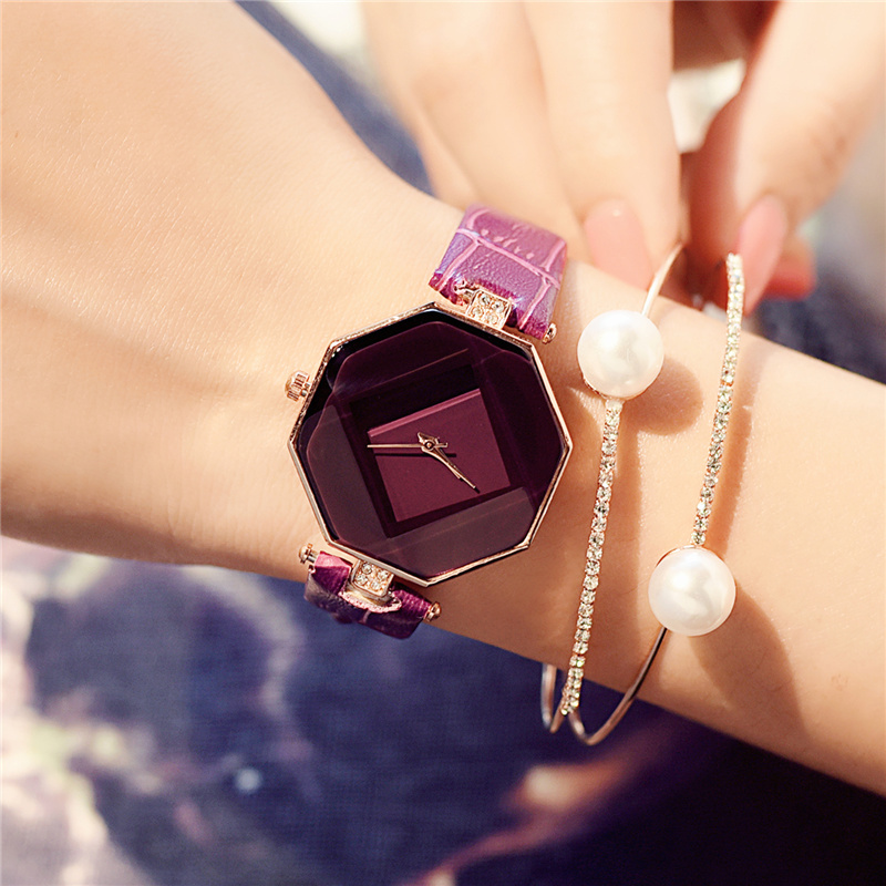 韓國潮流時尚森女表韓版簡約皮帶學生創意菱形小巧氣質小清新手表