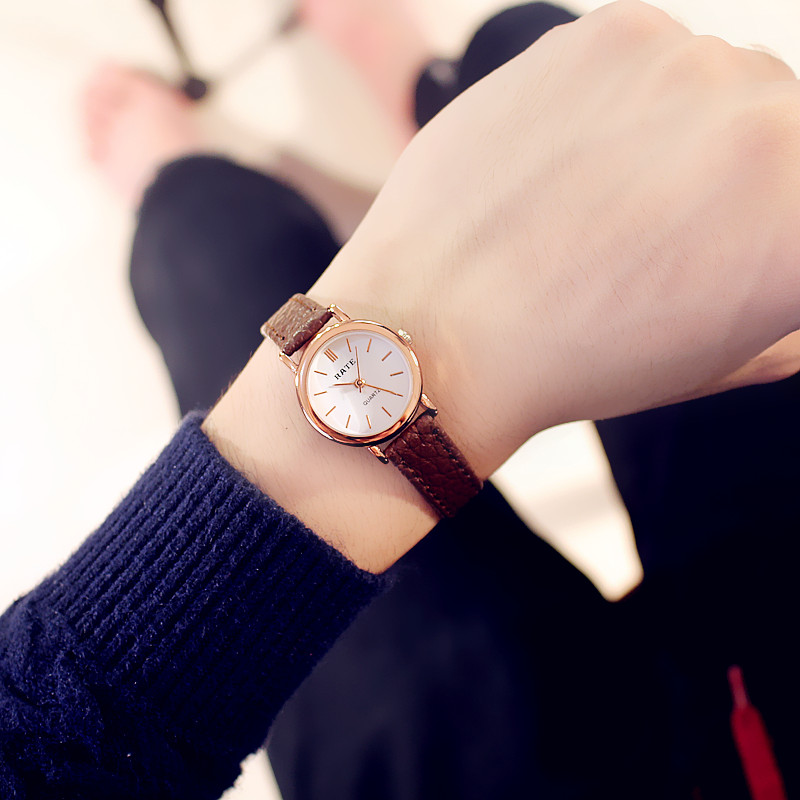韓國潮流時尚森女表韓版簡約皮帶學生復古圓形小巧氣質小清新手表