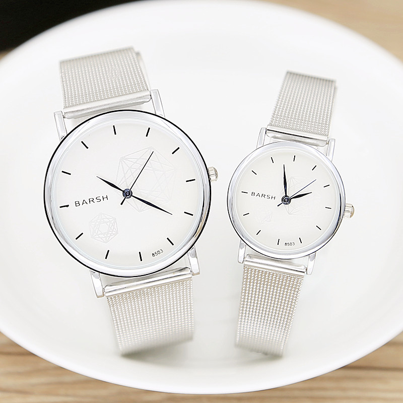 韓版時尚簡約文藝氣質細鋼鏈女式手表男款超薄鋼帶女學生創意手表