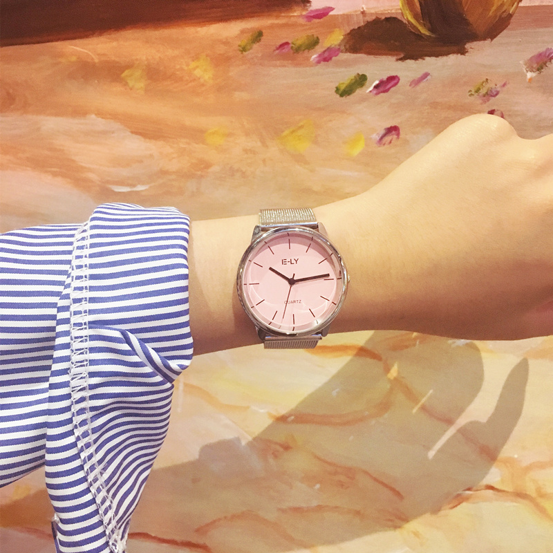 韓國ulzzang原宿金屬銀色手表 超薄表盤簡約復古圓形手表女款學生